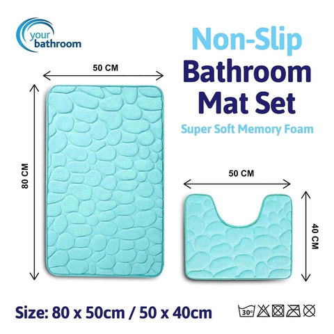 Bath Mat Memory Foam Aqua Pedestal Set Non Slip Bathroom Mats Ultra Soft Toilet