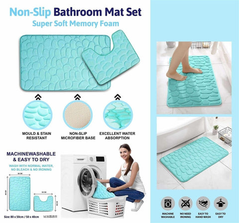 Bath Mat Memory Foam Aqua Pedestal Set Non Slip Bathroom Mats Ultra Soft Toilet