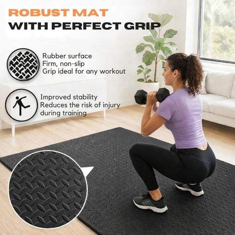 Black Interlocking Mat Yoga Exercise Gym Fitness Gymnastics Soft Foam Floor Tile