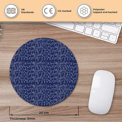 Round Mouse Mat - Blue Alphabet Print Kids School Nursery #44350