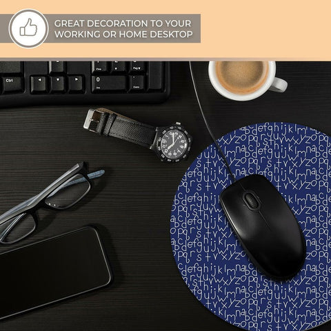 Round Mouse Mat - Blue Alphabet Print Kids School Nursery #44350