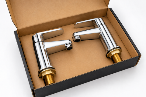 Chrome Bathroom Basin Mixer Tap Pair - Handle Deck Mount Hot Cold Water Faucet