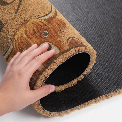 Custom Highland Cow Brush Doormat Printed Door Mat Personalised Text Welcome Mat