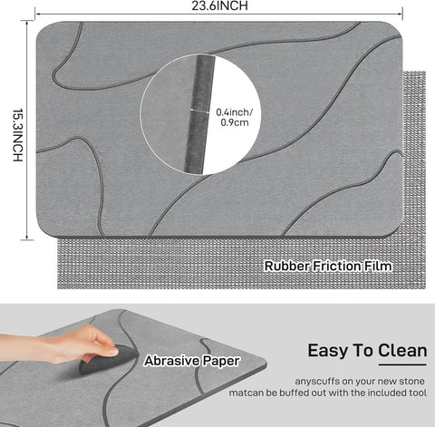 Diatomite Stone Bath Mat Non-Slip Quick Dry Bathroom Floor Mat Absorbent Mode...
