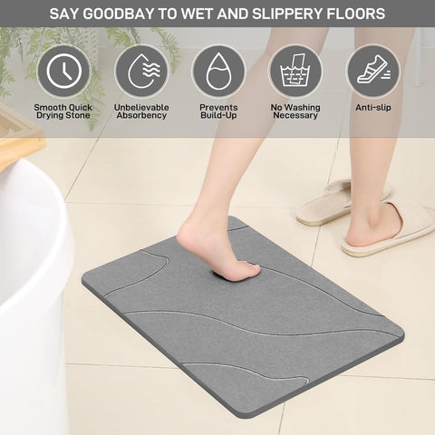 Diatomite Stone Bath Mat Non-Slip Quick Dry Bathroom Floor Mat Absorbent Mode...