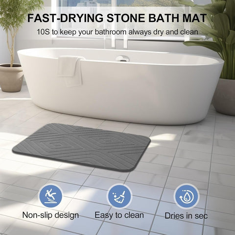 Diatomite Stone Bath Mat 2 Pack Non-Slip Absorbent Quick Dry Bathroom Floor Rug