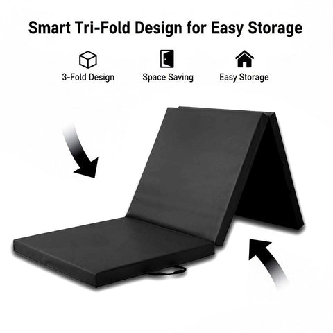Exercise Mat Tri-Fold PU Leather –50mm Thick Cushioned Yoga, Pilates & Gymnastic