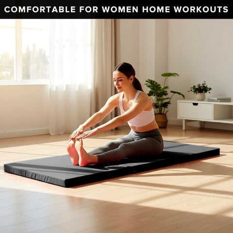 Exercise Mat Tri-Fold PU Leather –50mm Thick Cushioned Yoga, Pilates & Gymnastic
