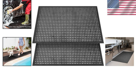 2 Pack Anti-Fatigue Rubber Floor Mats - Non-Slip Kitchen & Bar Drainage Solution