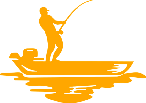 Fishing Silhouette, Man on Boat Fishing Die Cut Decal 43 colors available