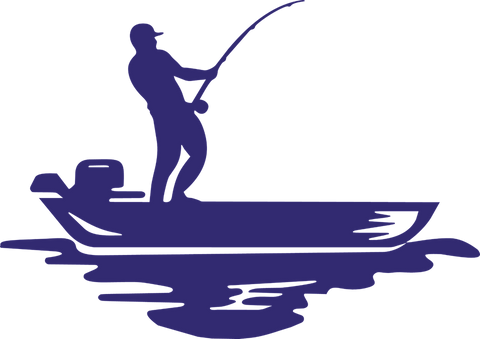 Fishing Silhouette, Man on Boat Fishing Die Cut Decal 43 colors available