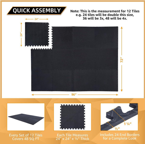 24pc EVA Foam Puzzle Exercise Mat 96 Sq Ft Interlocking Floor Tiles for Gym Home