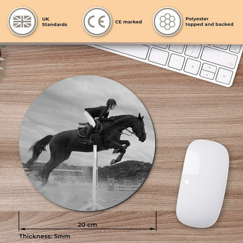 Round Mouse Mat (bw) - Fun Equestrian Horse Jumping #39063