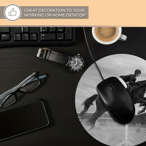 Round Mouse Mat (bw) - Fun Equestrian Horse Jumping #39063
