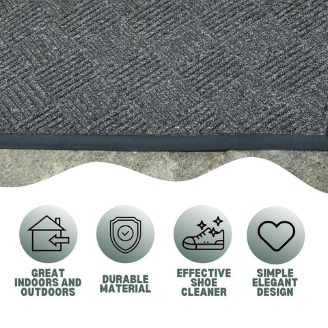 Grey Door Mat Checked Non Slip Outdoor Indoor Absorbent Rubber Back Entrance Mat