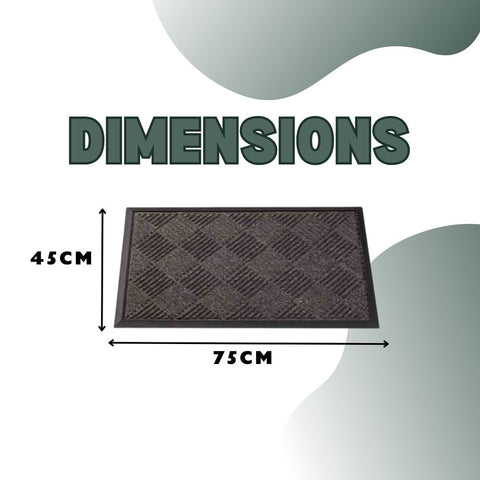 Grey Door Mat Checked Non Slip Outdoor Indoor Absorbent Rubber Back Entrance Mat