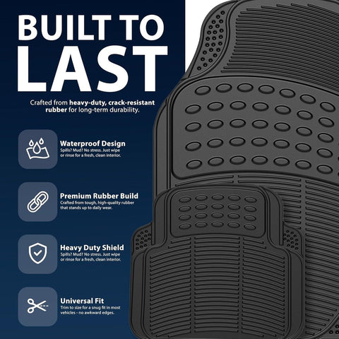 HEAVY DUTY UNIVERSAL RUBBER CAR FLOOR MAT SET 4PCS NON SLIP VAN MATS EASY CLEAN