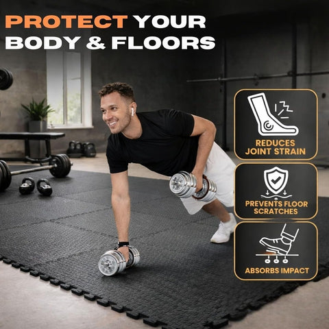 Black Interlocking Mat Yoga Exercise Gym Fitness Gymnastics Soft Foam Floor Tile