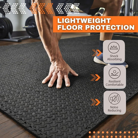 Black Interlocking Mat Yoga Exercise Gym Fitness Gymnastics Soft Foam Floor Tile