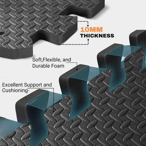 Black Interlocking Mat Yoga Exercise Gym Fitness Gymnastics Soft Foam Floor Tile