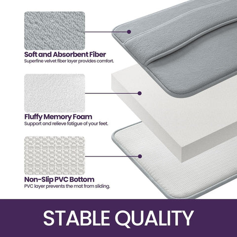 Memory Foam Bath Mat 40 x 60 cm, Super Absorbent Bathroom Mats, Extra Thick