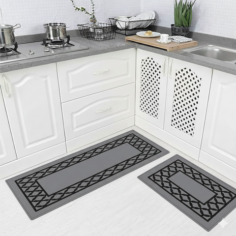 Set of 2 Non-Slip Kitchen Floor Mats, Machine Washable Rugs Carpet TPR Backing