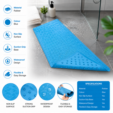 Non Slip Bath Mat Extra Large Shower Mat Bathtub Anti-Mold Rubber Strong Suction