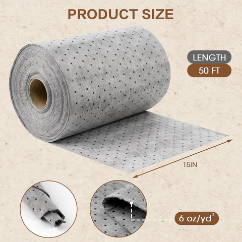 Oil Absorbent Pads Roll, Oil Absorbent Mat 15" X 50' Heavy Duty for Industrial