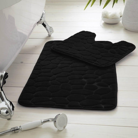 2 Piece Memory Foam Bath Mat Set Non Slip Soft Bathroom Rug Toilet Pedestal Mat