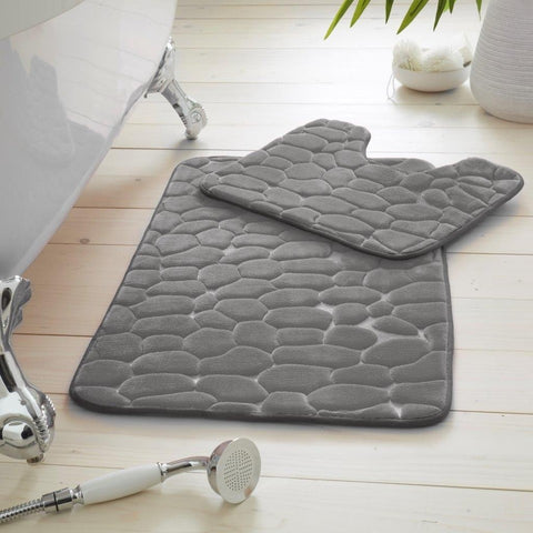 2 Piece Memory Foam Bath Mat Set Non Slip Soft Bathroom Rug Toilet Pedestal Mat