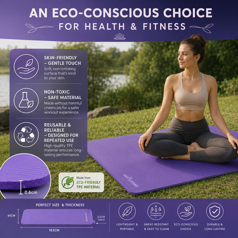 Purple Thick Yoga Mat NBR Non Slip Workout Training Home Aerobics Pilates 183cms