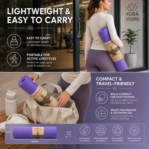 Purple Thick Yoga Mat NBR Non Slip Workout Training Home Aerobics Pilates 183cms