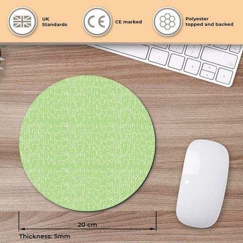 Round Mouse Mat - Green Alphabet Print Kids School Nursery #45215