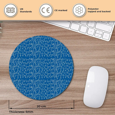 Round Mouse Mat - Kids Alphabet Print Blue School Nursery #45465
