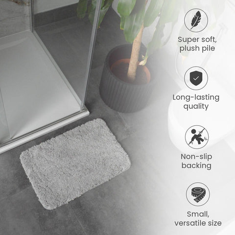 Shaggy Deep Pile Bath Mat Non Slip 40 x 60cm - Small Shower Mat Soft & Absorbent