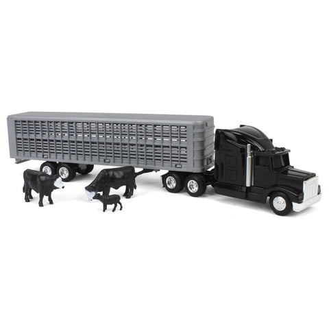 ERTL 1/64 Black Semi Truck with Cattle Trailer and Cattle 45967