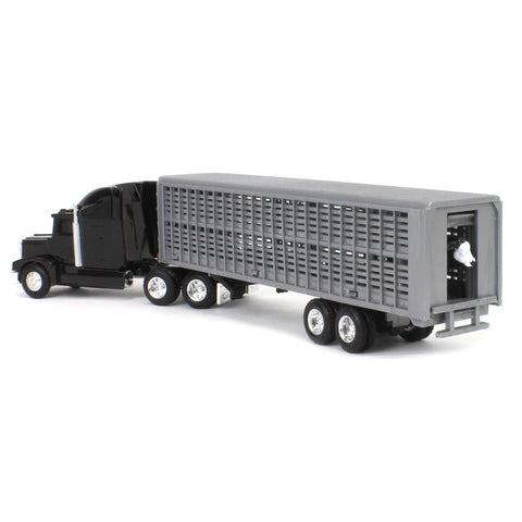 ERTL 1/64 Black Semi Truck with Cattle Trailer and Cattle 45967