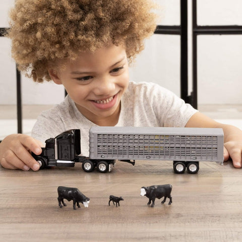 ERTL 1/64 Black Semi Truck with Cattle Trailer and Cattle 45967