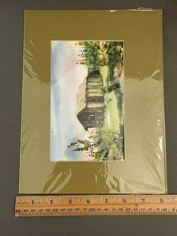VINTAGE BARN IN FIELD OF FLOWERS PAINTING IN PHOTO FRAM MAT