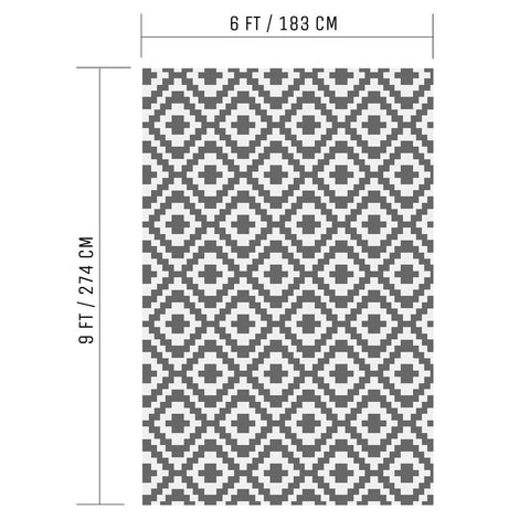 Waterproof Garden Outdoor Rug - 180cm x 120cm - Geometric Grey