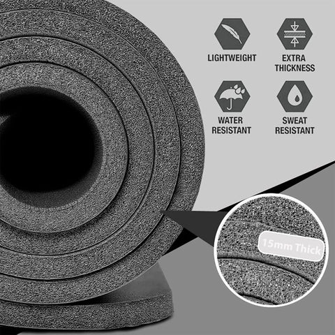 Yoga Mat Pilates Gym Exercise Large 15 mm X 1.9 M Thick Strap