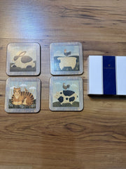 Coasters Farm Animals England Set Of 4 Cork Cow Cat Pig Rooster Sheep