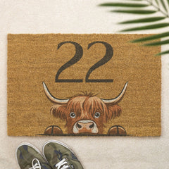 Custom Highland Cow Brush Doormat Printed Door Mat Personalised Text Welcome Mat