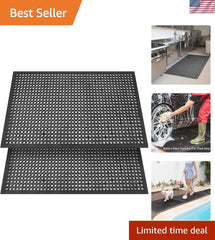 2 Pack Anti-Fatigue Rubber Floor Mats - Non-Slip Kitchen & Bar Drainage Solution
