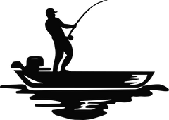 Fishing Silhouette, Man on Boat Fishing Die Cut Decal 43 colors available