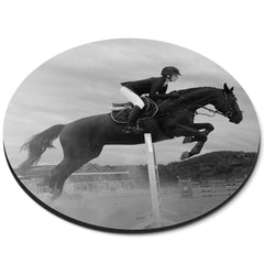 Round Mouse Mat (bw) - Fun Equestrian Horse Jumping #39063