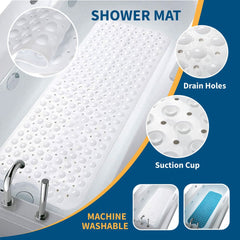 Non Slip Bath Mat Extra Large Bathtub Shower Mat Anti Mold Rubber Strong Suction