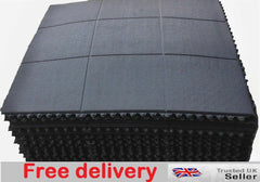 Rubber Gym Floor Tiles - 10 Mat DEAL of Heavy Duty Interlocking mats 900 x 900mm