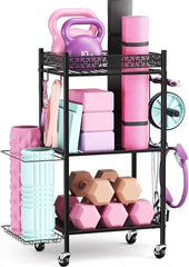 Storage Rack for Yoga Mat, Foam Roller, Gym Equipment, & Fitness gear (METAL)